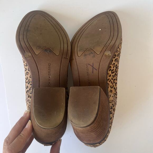 LUCKY BRAND Natania Womens Boots Sz 9M Tan Leopard Safari Chic Tan Chunky Heel - Picture 10 of 13